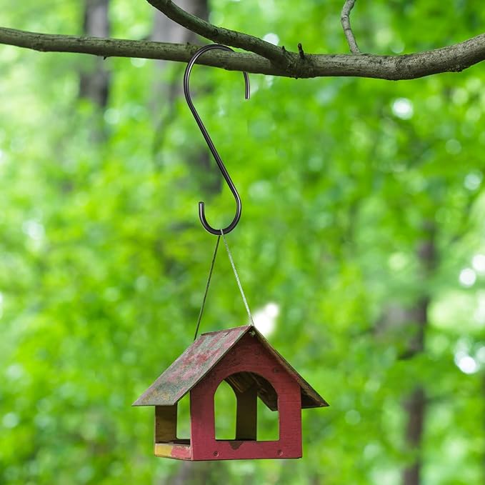 12 Pack 12 Inch S Hooks for Hanging Plants Black Metal Plant Hanger Outdoor Hanging Tree Hooks for Branch, Bird Feeder, Basket, Lantern, Indoor Closet Garden