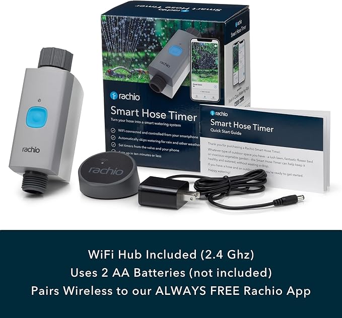 Rachio Smart Hose Timer (1 Valve + 1 WiFi Hub) – App-Controlled Outdoor Faucet Timer, Quick Install & Scheduling, Expandable System