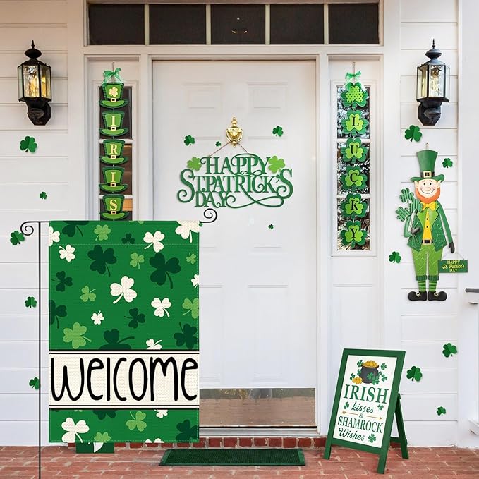 AVOIN colorlife St Patricks Day Garden Flag 12x18 Inch Double Sided Outside, Shamrocks Clovers Welcome Yard Outdoor Flag