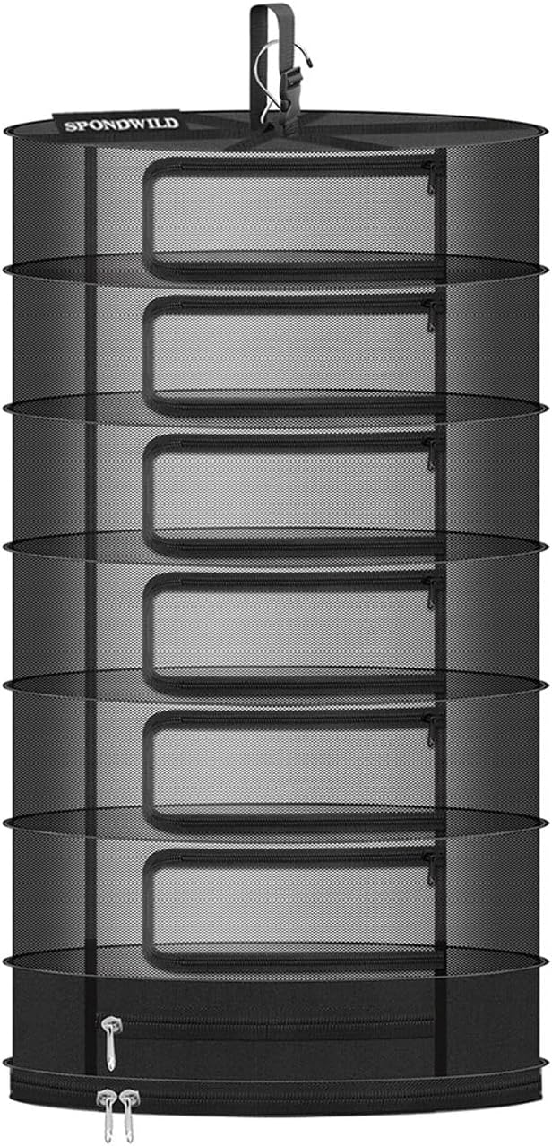 Herb Drying Rack Hanging Mesh, Large 7 Layer Plant Drying Rack with Door Type Zipper & Closed Storage Compartment for Folding Basket Dryer Fiting in Grow Tents, Garden Outdoor