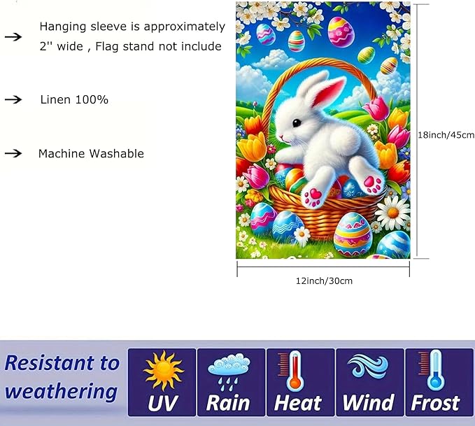 Happy Easter Egg Bunny Garden Flag 12 x 18 inch Double Sided Outside decorations,Spring Flower Small Garden Flags For Outdoor Yard Lawn