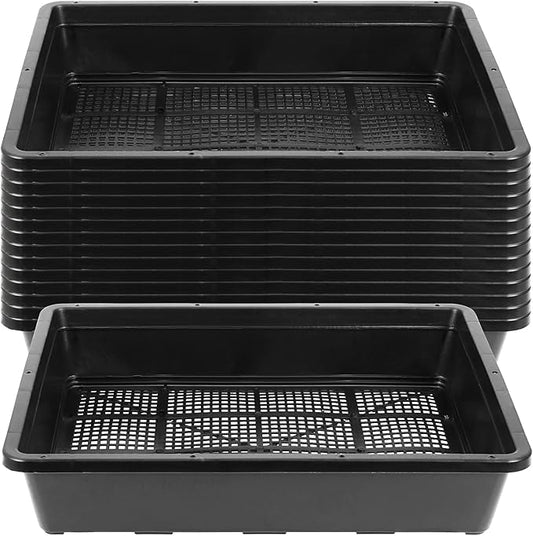 SINJEUN 15 Pack Mesh Bottom Seed Starter Trays, 15 x12 Inch Plastic Plant Tray Mesh Plant Germination Trays for Microgreens, Black