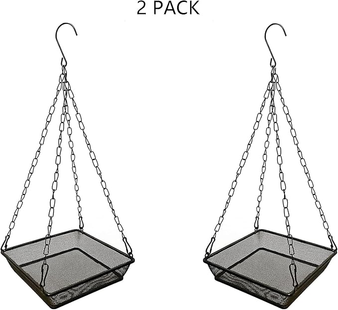 2 Pack Hanging Bird Feeder Tray Platform Metal Mesh Seed Tray for Bird Feeding Outdoor Garden Decoration for Backyard Attracting Wildbirds