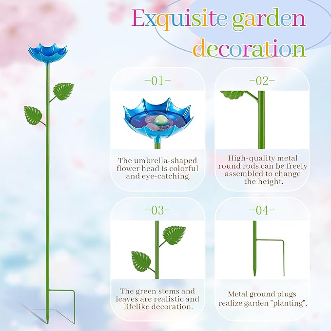 Bee Watering Station | 4 Pack Butterfly Feeder for Outside | Metal Decorative Garden Stakes | Bee Baths for Garden Yard Decor Umbrella Design (Red,Green,Blue,Yellow)
