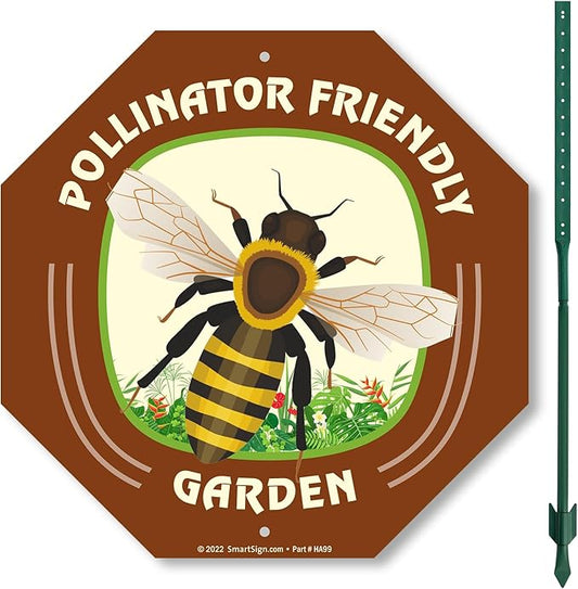 SmartSign 10 x 10 inch Pollinator Friendly Garden Sign & Stake Kit, 40 mil Laminated Rustproof Aluminum, 3 foot Stake, Set of 1, For Yard, Lawn, Made in USA