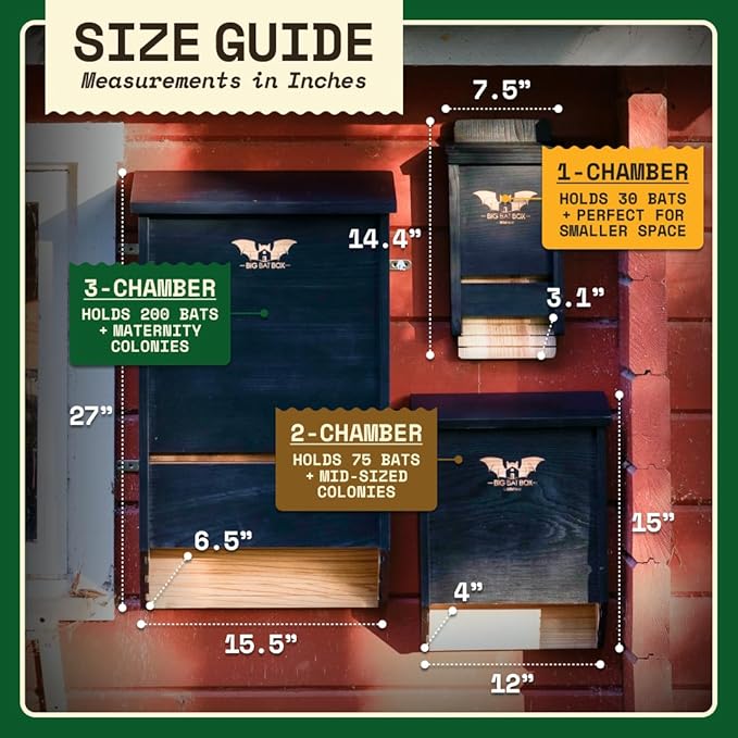 WildYard Bat Box - 3-Chamber, Cedar, 200-Bat Capacity - Batbox for Wall Mount - Weather-Resistant Cedar Roosting House - Rustic Outdoor Pet House Decor