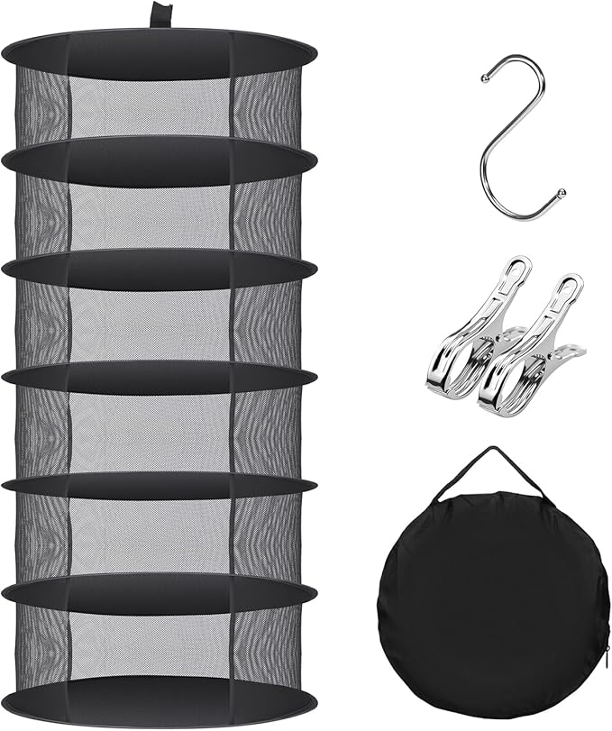 Herb Drying Rack Hanging Collapsible Drying Net for Garden Hydroponic Plant, Flowers, Herbs,Dry Mesh Folding Dryer(6 Layer)