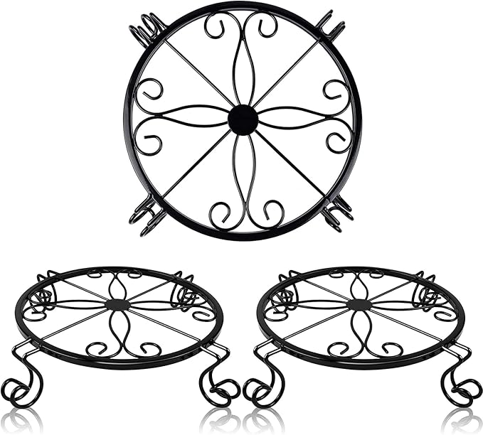 Metal Plant Stand Indoor/Outdoor, Low Corner Plant Stand, Decoration Small Plant Holders for Home, Anti-Rust Iron Heavy Duty Plant Holders, Flower Pot Rack Display Shelf, Black (3 Pack)
