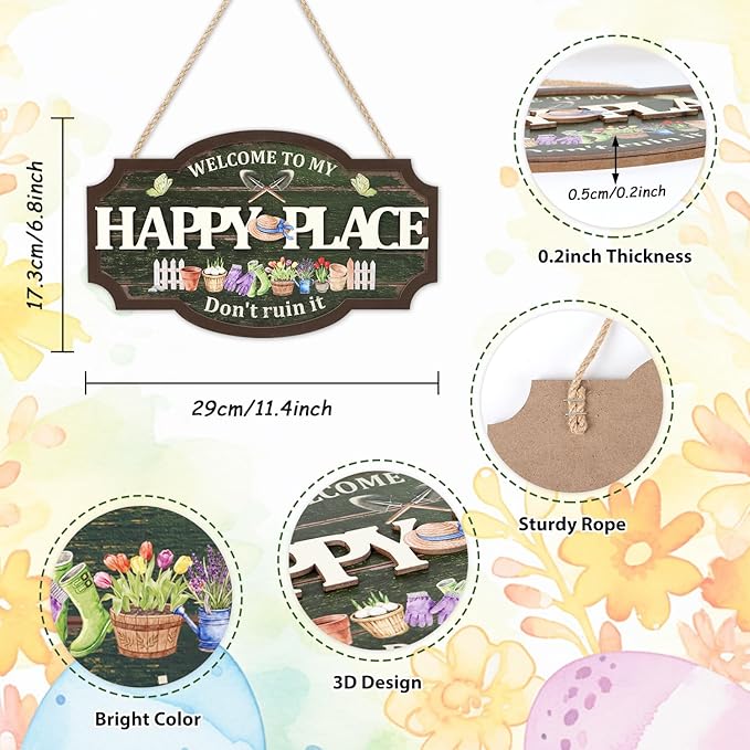 HOURIA 3D Welcome to my Happy Place Don't Ruin it Sign for Patio Yard Garden Decor,Funny Garden Signs for Outside,Gardening Gifts for Gardeners Women Men,Plant Lover Gifts