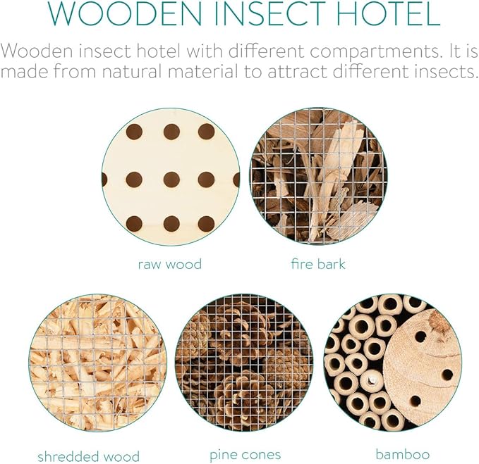 Navaris Insect House with Stakes - Extra Large Wooden Bug Hotel 22.4" H x 15" W - Bee, Butterfly, Ladybug Natural Nesting Habitat for Garden and Yard