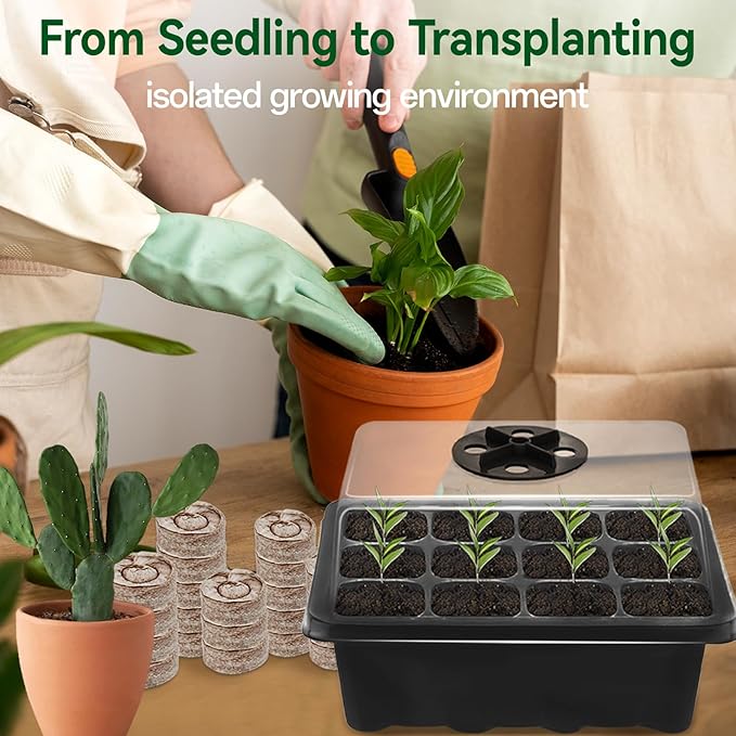 Halatool Seedling Trays Seed Starter Kit- Plant Germination Tray with Dome and Tray Base for Growing and Cloning (8 Set-Black)