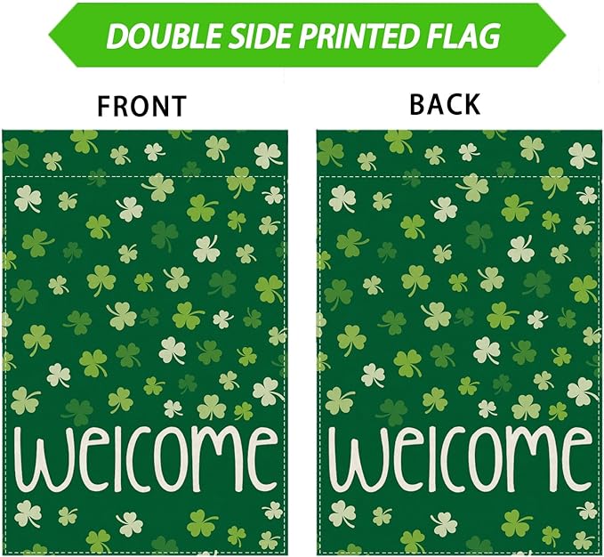 Welcome St. Patrick's Day Green Shamrocks Clovers Garden Flag Yard Flag 12x18 Inch Double Sided Small Mini Yard Outdoor Outside Holiday Decoration