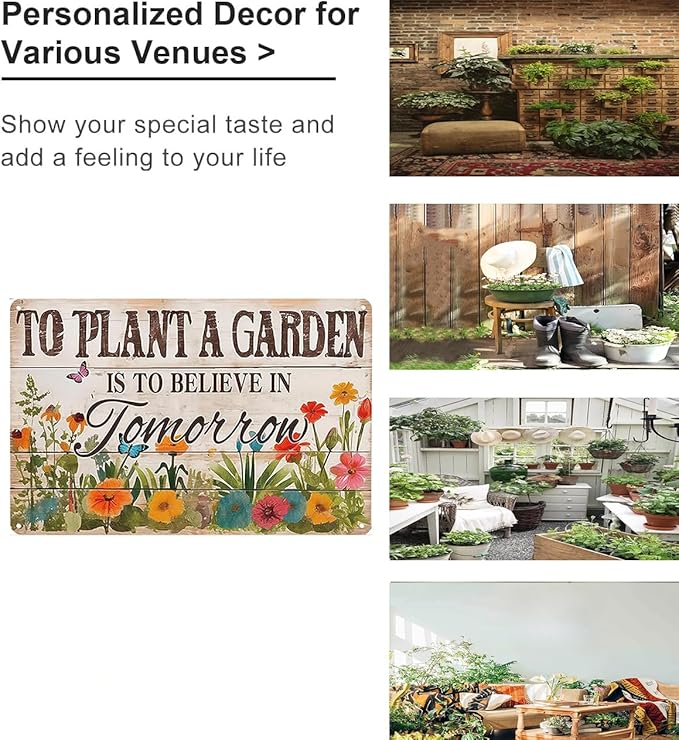 Bestylez Gardening Gifts Vintage Gardening Sign To Plant A Garden is To Believe Tomorrow Tin Sign for Home Garden Greenhouse Living Room Bedroom Outdoor Yard Backyard Decor 8X12 Inch (3366)