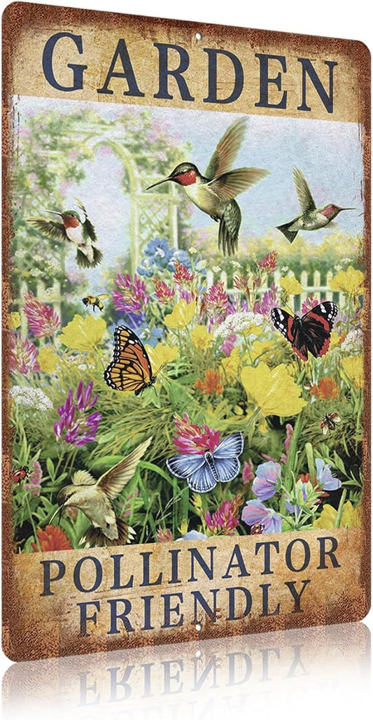 Vintage Garden Signs Pollinator Friendly Retro Yard Metel Tin Signs outdoor Aluminium Wall Decor