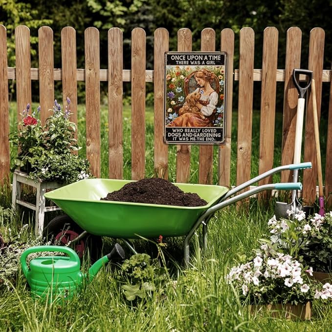 Funny Garden Decor Gardening Gifts for Women Once Upon A Time There was A Girl Who Really Loved Dogs Vintage Metal Sign 12"x8"