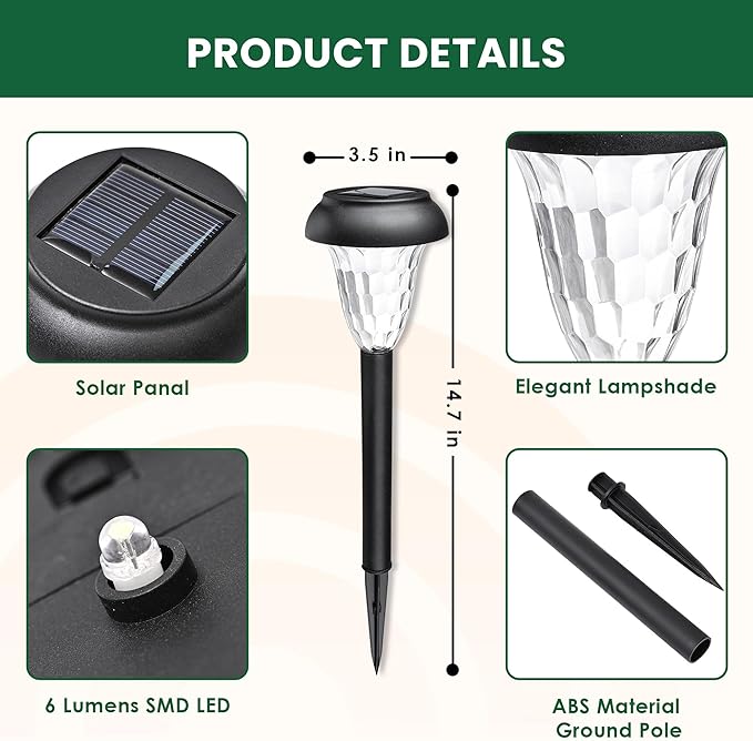 GIGALUMI 12 Pack Solar Light Outdoor Waterproof, Warm White Pathway Lights Solar Powered, Landscape Lighting, Garden Lights for Decor, Patio, Garden, Yard, Pathways, Walkway