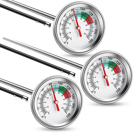 Xuhal 3 Pcs Stainless Steel Soil Thermometer Long Stem Compost Temperature for Garden Fahrenheit and Degrees Centigrade Display with Digital Composting Guide(16 Inches)