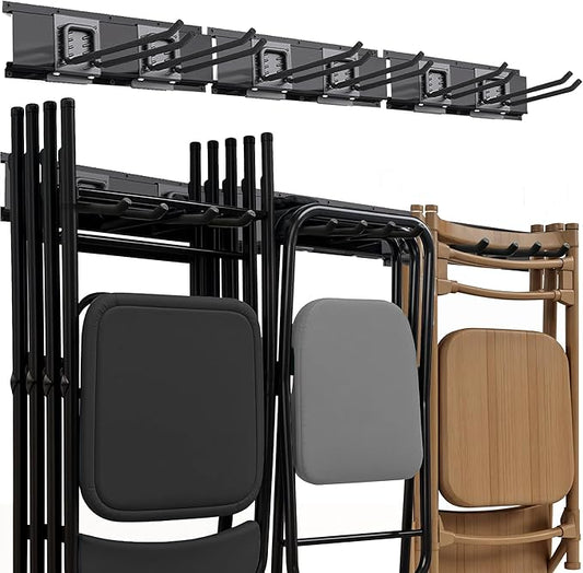 TIDYME Garage Tool Organizer Wall Mount | 48-Inch Garage Wall Organizer & Folding Chair Rack | Heavy-Duty Tool Hanger System | 9-Piece Kit with 3 Steel Rails & 6 Adjustable Hooks | 300 lbs Capacity