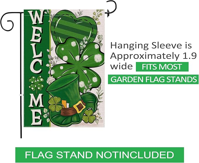 St Patricks Day Garden Flag, St Patricks Day Outdoor Decor Shamrock Clovers Yard Flag 12x18 Double Sided Green, St Patricks Day Decorations Burlap Garden Flags Rustic Welcome Outdoor Farmhouse