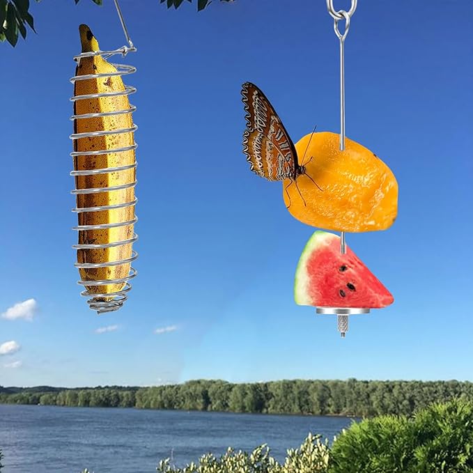 2Pcs Butterfly Banana Holder for Outside, Outdoor Banana Hammock, Hangable Butterfly Feeders Stand for Garden, Backyard