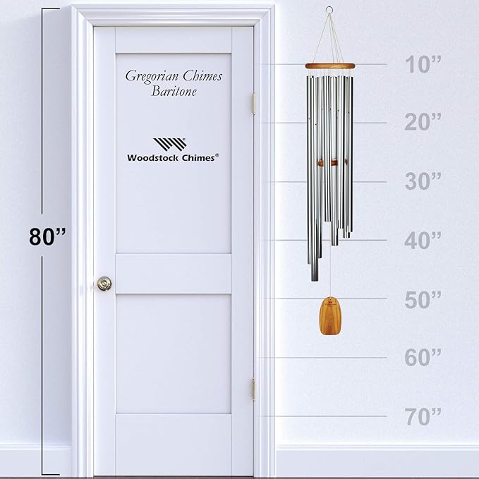 Woodstock Wind Chimes Garden Decor for Outside Outdoor Patio Decor 56" Inspirational and Memorial Sympathy Wind Chime Porch Decor Gregorian Wind Chime Baritone Deep Toned Sound Silver Wind Chimes(GBS)