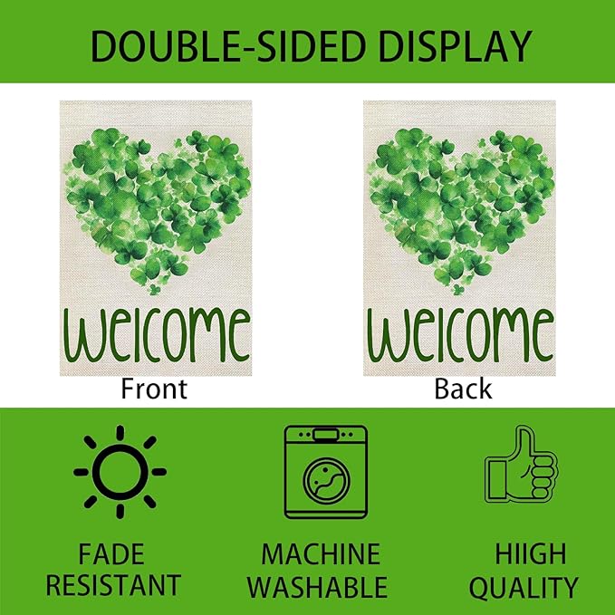 St Patricks Day Garden Flags Decor,12x18 Double Sided St. Patrick's Day Yard Outdoor Decorations Shamrock Decoration Party Anniversary House Front Yard Lawn Outside Decors Garden Flag
