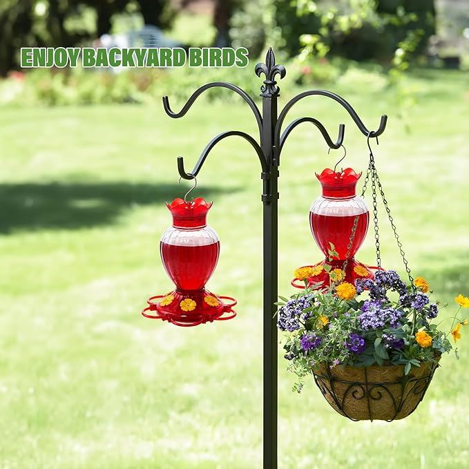 Backyard Expressions Hummingbird Feeder Set of 2 – Large 20 Oz Plastic Feeders for Outdoors with 6 Flower Ports, Built-in Ant Moat & Bee Guards, Wide Mouth Easy Fill, 2-Part Base for Fast Cleaning