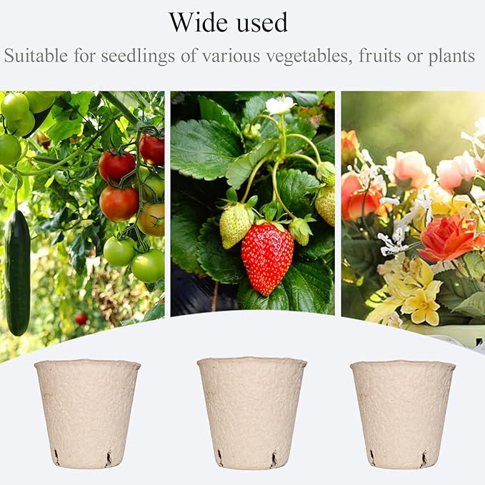 50Pcs Biodegradable Seedling Pots Seed Starter Kit 3.15 Inch Round Peat Pot with Drainage Holes, Plant Labels, Seedling Pickers & Garden Shovels