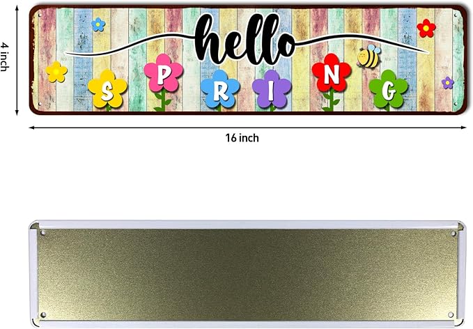 Hello Spring Sign, Colorful Flowers Wreath Farmhouse Welcome Sign Porch Decor for Home Garden Farmhouse Yard Office Decorations 4x16 Inch