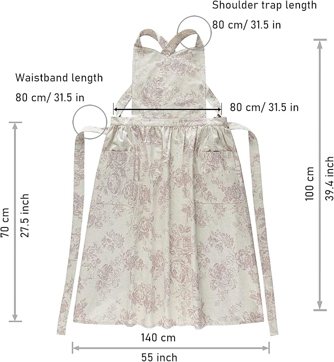 Adult Kitchen Apron Floral Cotton Waterproof Adjustable Apron Cooking Baking Garden Chef Apron with Pocket