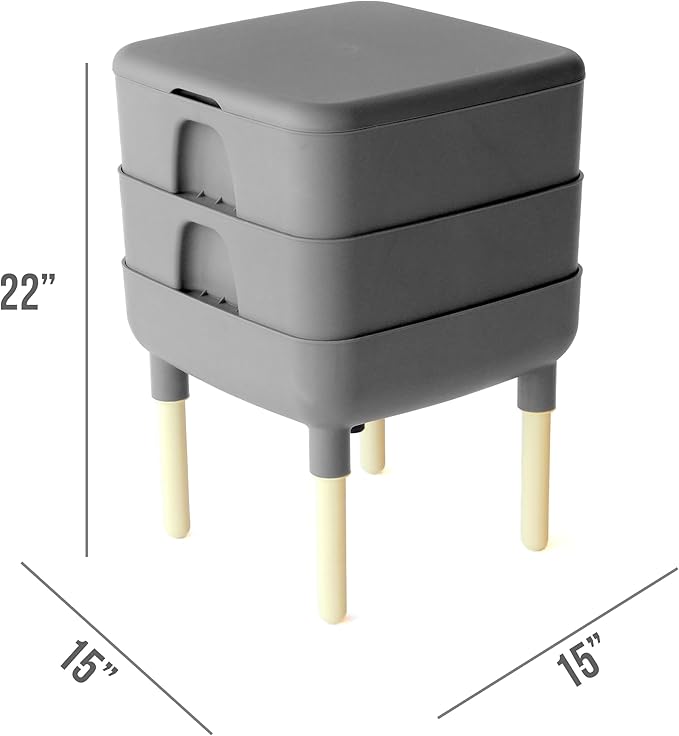 FCMP Outdoor - The Essential Living Composter, 2-Tray Worm Vermicomposter Bin (HF-LC4000v2-GRY) Grey