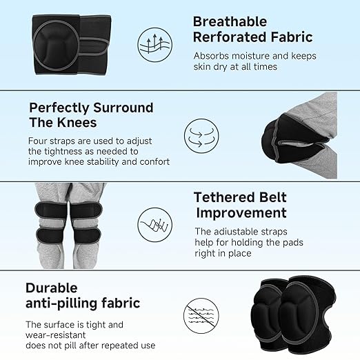 Knee Pads, Thick Sponge Anti-slip, Collision Avoidance Knee Pads, for Running, Mountaineering, House Working,Gardening Maintain (Black, Large)
