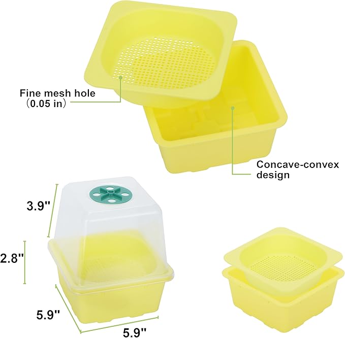 Microgreen Growing Trays, 5" x 5" Sprouting Tray with Humidity Dome, 1.2 mm Small Mesh Holes, BPA Free, Sprouter Kit for Growing Mirco Seeds, Like Broccoli, Alfalfa, Radish, Clover - 6 Pack | Colorful