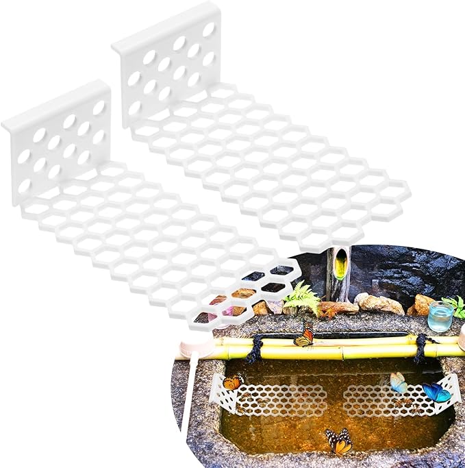 2-Pack Floating Bee Island, 18x6cm/7.09x2.36 Inch Plastic Floating Bee Watering Station for Feeding/Butterfly Bath/Outdoor Garden Decor [White]