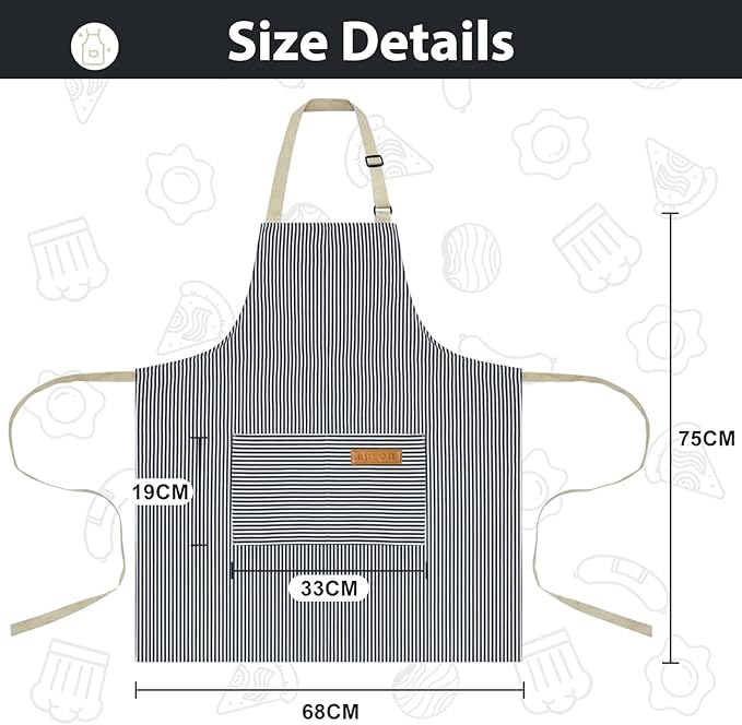 2 Pack Kitchen Aprons, Apron for Cooking with 2 Pockets, Unisex Adjustable Neck Strap Chef Aprons for Men Women