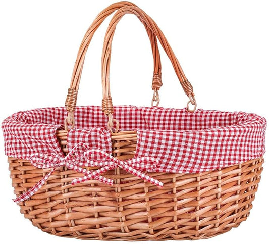 Large Wicker Picnic Basket with Handles,Handle Sturdy Woven Body with Removable and Washable Lining,Outdoor Camping,Gift Packing,Garden Picking, Storage.red