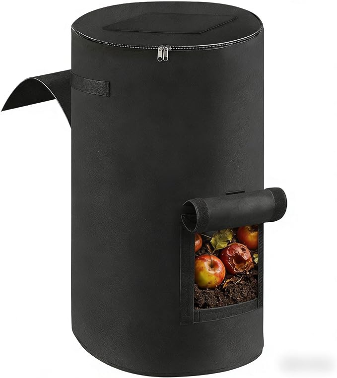 Reusable Compost Bin Outdoor, 34 Gallon Home Compost Bucket with Handles and Observation Windows, Breathable Thickened Foldable Compost Bin for Garden Yard (1 Pack, Black)