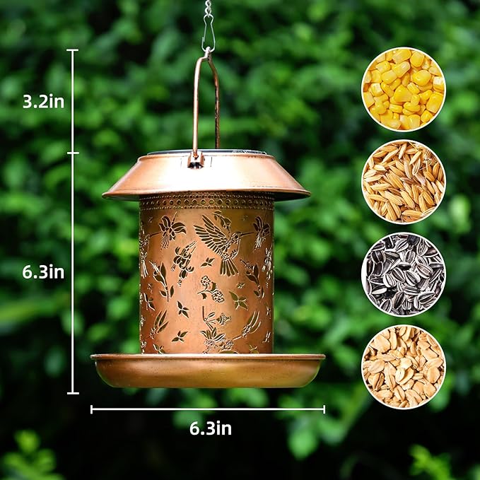 Bird Feeders for Outdoors Metal Hummingbird Solar Lantern Hanging on a Tree Bird Feeder Waterproof Decoration for Patio,Yard,Lawn,Pathway,Garden,Christmas Decor Gifts for Women Mom Friends
