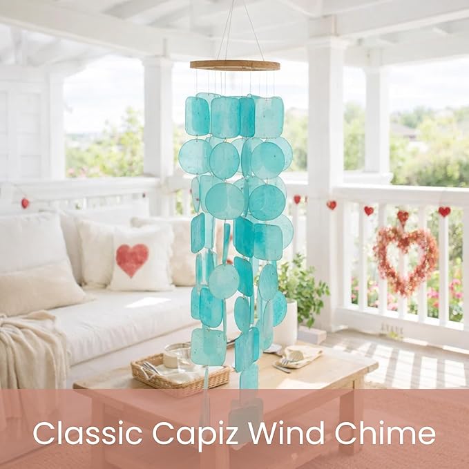 Solange & Frances Patio Decor, Garden Decor, Wind Chimes for Outdoors, Capiz Shells Windchimes for Outdoors. Unique, Gifts for Women (Turquoise)