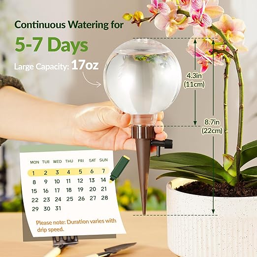 NiHome Plant Self-Watering Globes for Busy Individuals & Travelers, Long-Lasting Moisture Consistent Dripper Spike for Indoor & Outdoor Plants, Adjustable Flow Valve Easy to Refill & Maintain (4-Pack)