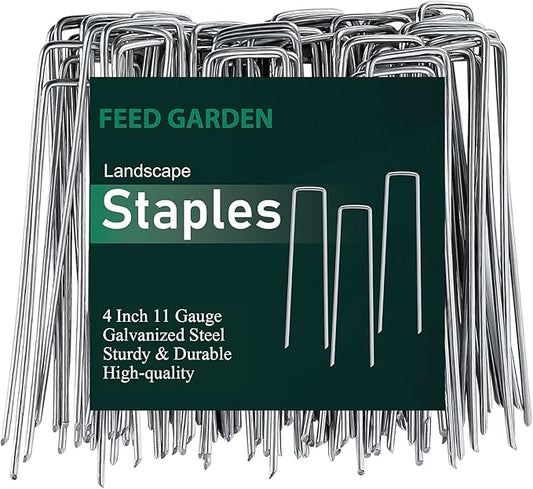 FEED GARDEN 4 Inch Hot-dip Galvanized Landscape Staples, 11 Gauge Anti-Rust Garden Stakes, 100 Pack