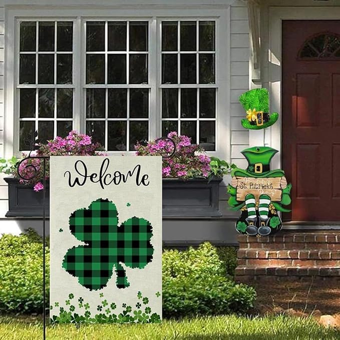 Welcome St Patricks Day Shamrock Garden Flag 12 x 18 inch Double Sided Outside decorations,Spring Small Garden Flags For Outdoor Yard Lawn