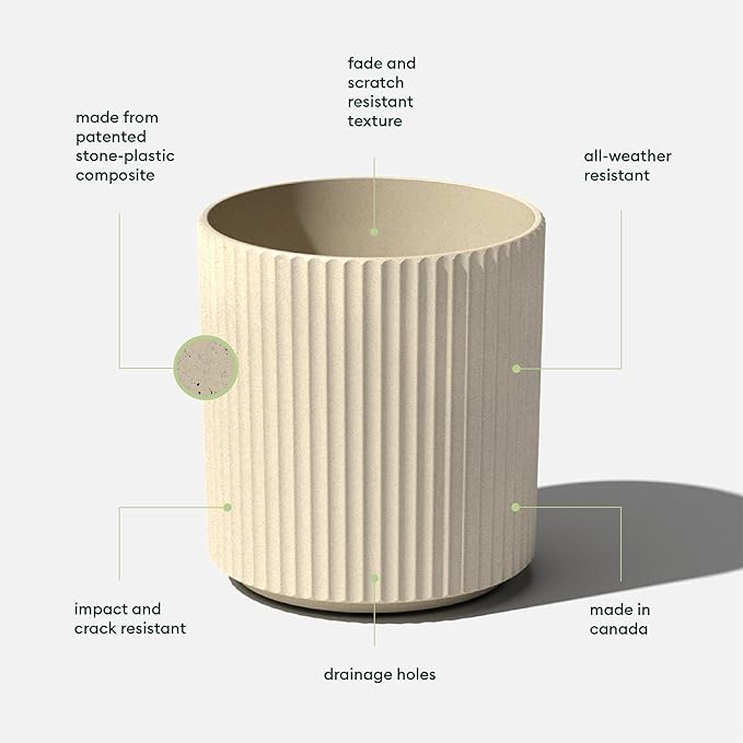Veradek Demi Series Round Planter for Porch, Patio, Backyard | Durable Plastic-Concrete Material | Modern Décor for Tall Plants, Flowers