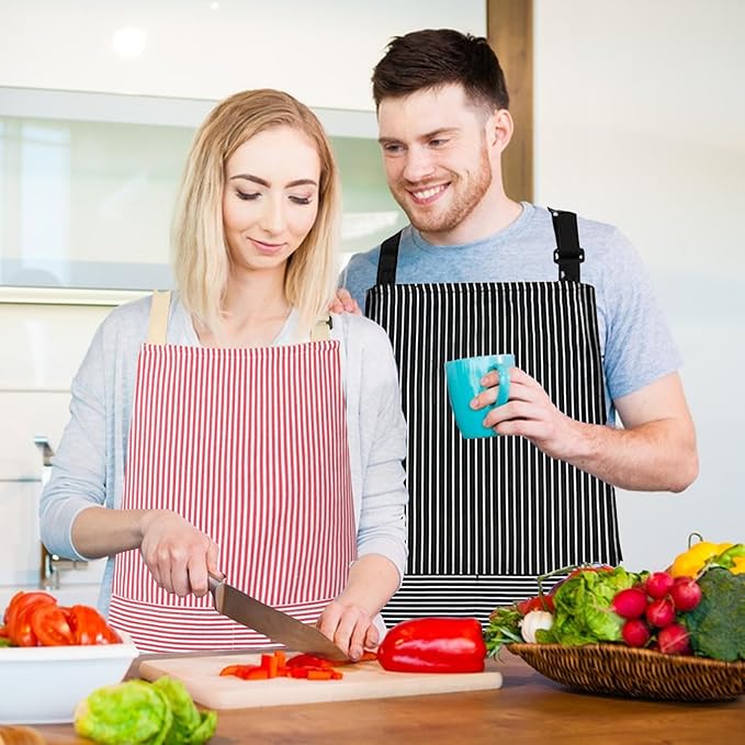 2 Pack Kitchen Aprons, Apron for Cooking with 2 Pockets, Unisex Adjustable Neck Strap Chef Aprons for Men Women