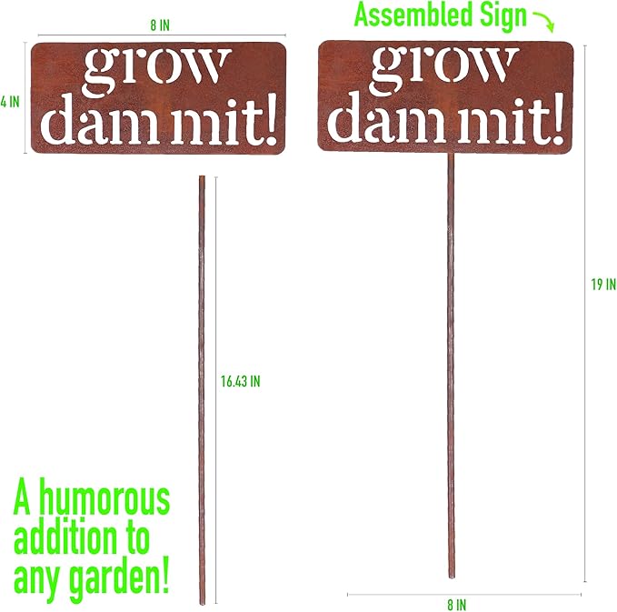 Island Genius Grow Dammit Funny Garden Sign, Unique Outside Gardening Decor Outdoor, Flower Vegetable Garden Accessories, Fun Gardening Gifts for Women Men Mom Gardener Who Love Plants, Alloy Steel