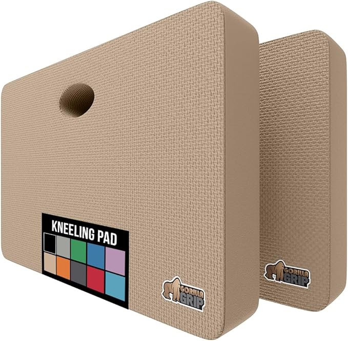 GORILLA GRIP Extra Thick Patent Pending Supportive Foam Kneeling Pad, 2 PK, Large Cushion Knee Pads for Gardening, Baby Bath, Dirt and Water Resistant, Workout and Garden Supplies, 17.5x11, Beige