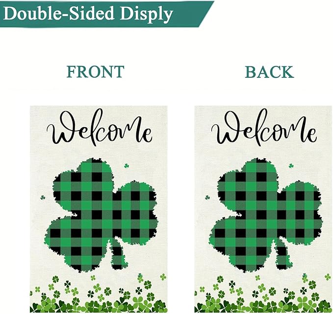 Welcome St Patricks Day Shamrock Garden Flag 12 x 18 inch Double Sided Outside decorations,Spring Small Garden Flags For Outdoor Yard Lawn
