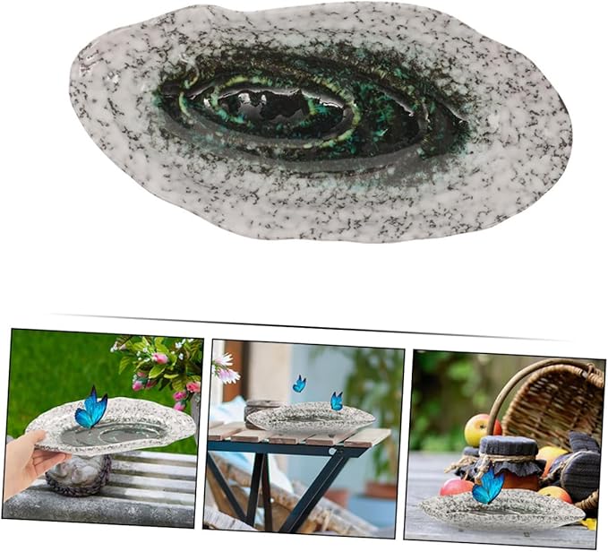 Mipcase Outdoor Butterfly Feeder Ceramic Plate Water Dish Bee Feeders for Outside Bee Decor