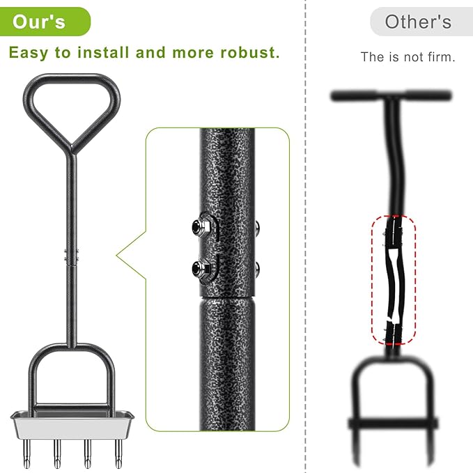 Dolibest Lawn Coring Aerator, Manual Lawn Aerator, 4 Stainless Steel Corer Plug Aerator with Triangular Handle, Pre-Assembled Manual Grass Aerating Tool & Storage Tray for Improving Lawn Health