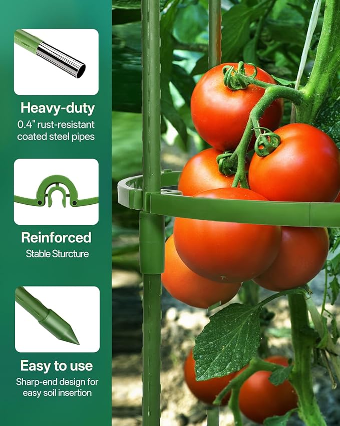 Breeze Touch Tomato Support Cages 3 Pack, Adjustable Tomato Trellis Up to 59 Inch for Garden & Pots, Small Plant Cages, Plant Support for Climbing Vegetables, Flowers, Beans, Cucumber, Peony